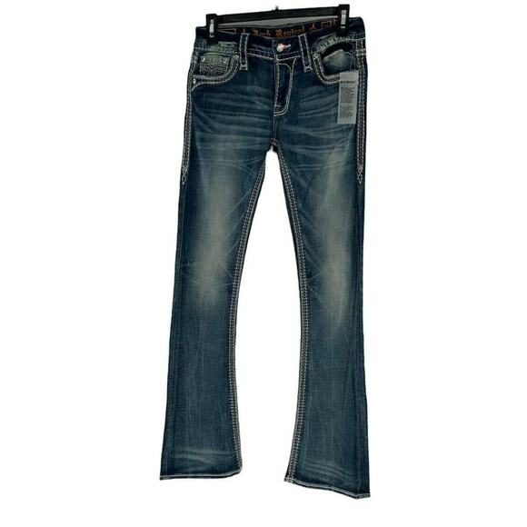 Rock Revival Liri Jeans Womens Size 26 Embroidered Thick Stitches Whiskers Denim - Picture 2 of 12